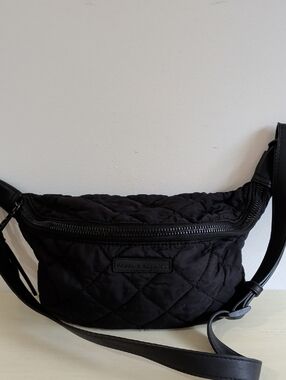 Poppy & Peonies Black Quilted Sidekick Cross body Bag W Leather Strap